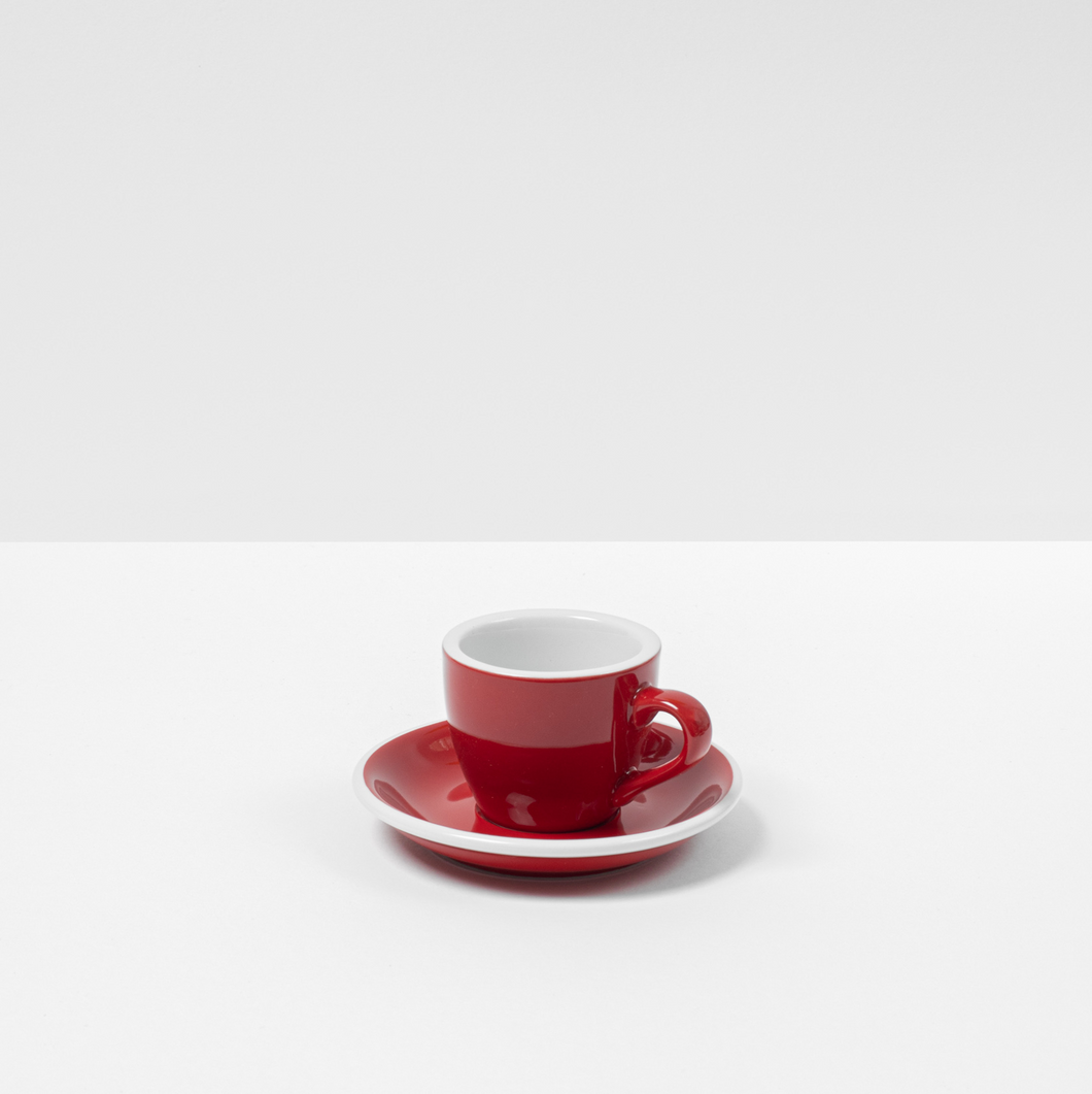 Red Coffee Cups and Saucers