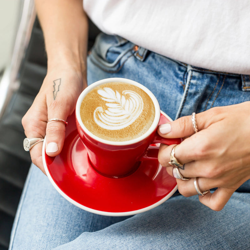 Red Coffee Cups and Saucers image